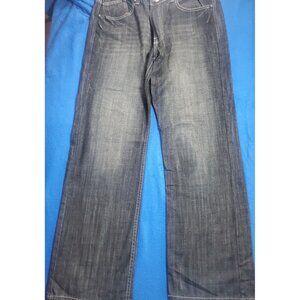 Basic Code Vintage Denim Jeans Men's Size W38 L34 Wide Leg Baggy Embroidered